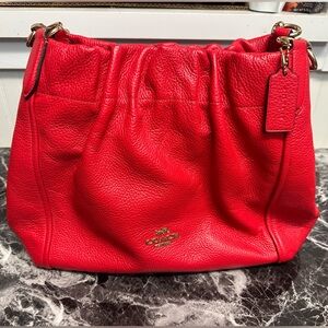 Coach Maya Shoulder Bag in Pebbled Leather c1454 Carnation Red
